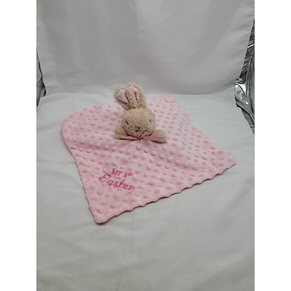 MTY Int Bunny Rabbit Baby Lovey Rattle Security Blanket Pink My 1st Easter Satin - Picture 1 of 12